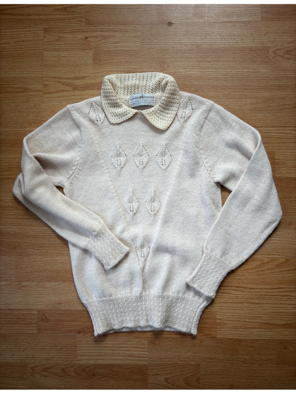 VTG Peruvian Connection alpaca sweater XS vintage cream Peter Pan collar knit